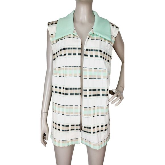 Vintage 60s 70s Textured Striped Open Front Smock Vest Jacket Size L/XL - Picture 2 of 8